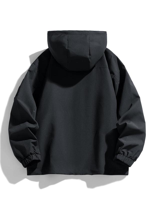 Women's Solid Color Letter Patched Drawstring Hooded Skiing Jacket, Casual Waterproof Windproof Long Sleeve Zip Up Outerwear for Outdoor Activities, Ladies Sportswear for All Seasons Sports Jacket